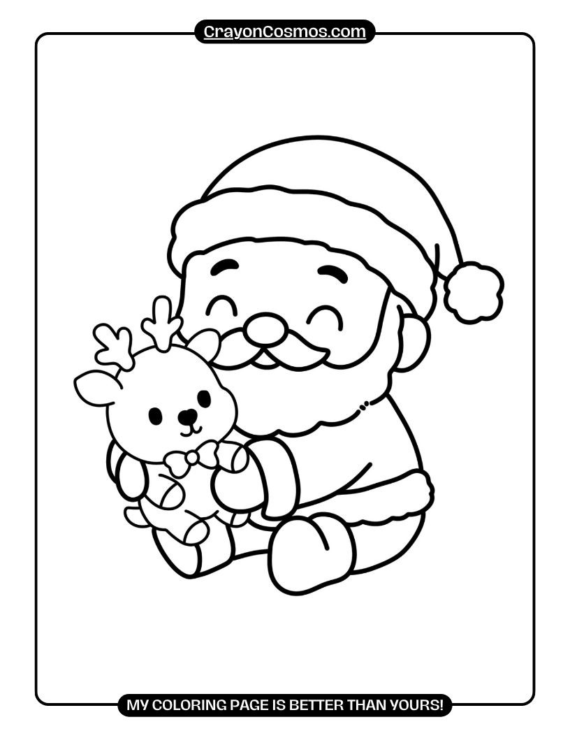 1.A-cute-Santa-holding-a-reindeer-Coloring-Pages