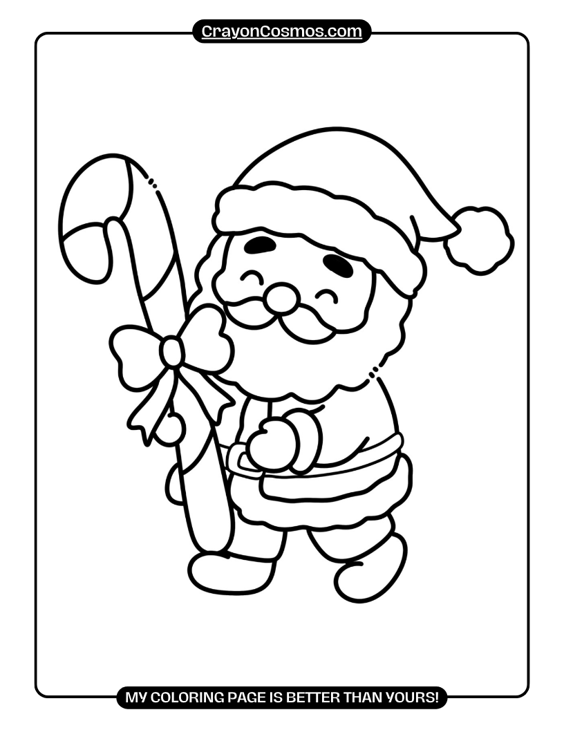 8.Santa-holding-a-giant-candy-cane-Coloring-Pages
