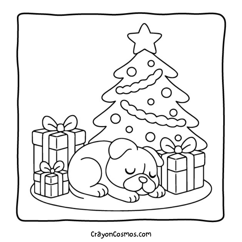 1.Bulldog-sleeping-by-Christmas-tree
