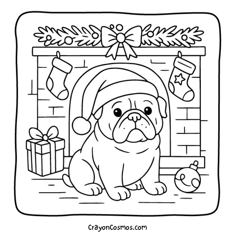 2.Bulldog-in-Santa-hat-by-fireplace