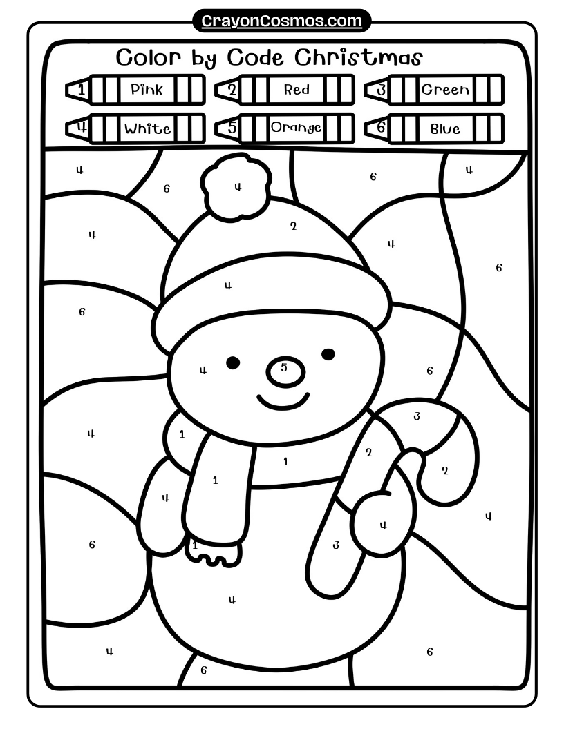3.Snowman-with-candy-cane-coloring-by-number-page
