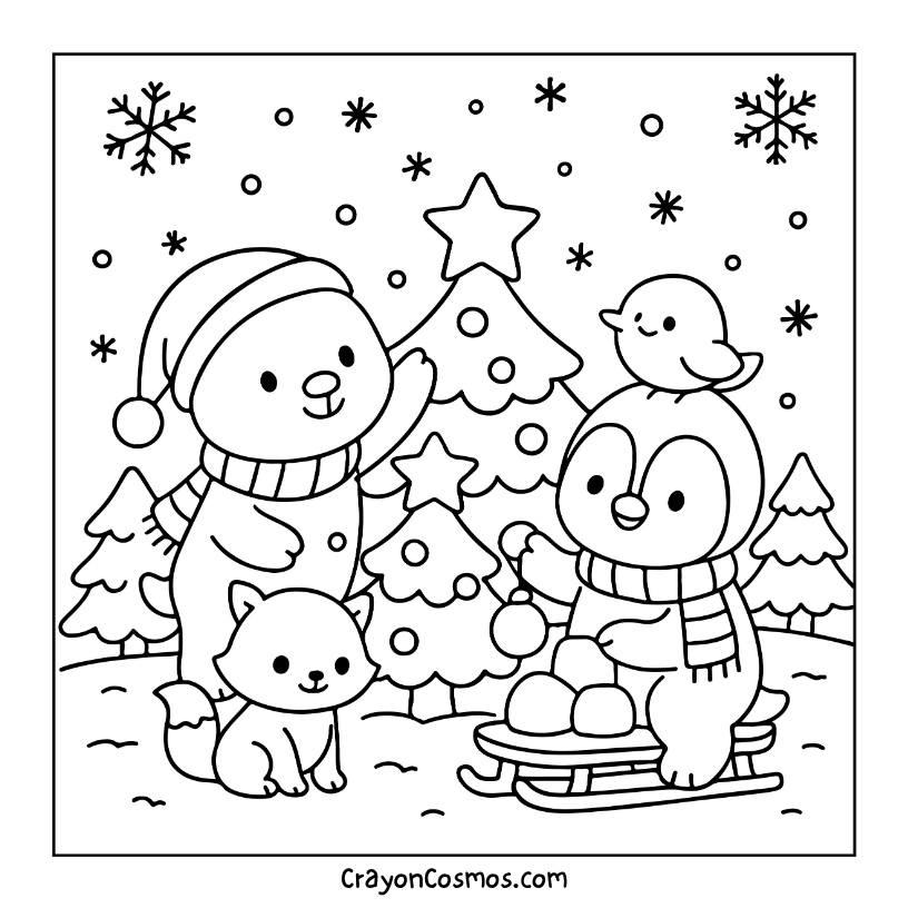 6.Penguin-and-friends-decorating-tree
