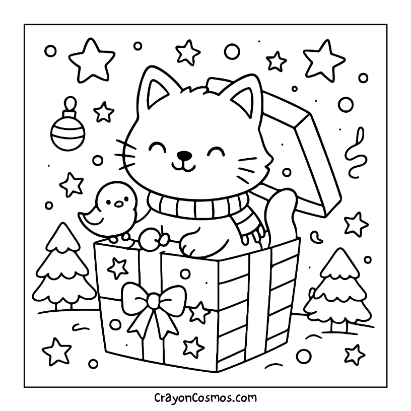 8.Cat-in-gift-box-with-bird